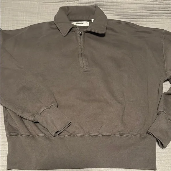 Buck Mason Taupe Cropped Half-Zip Sweatshirt sz small - Picture 5 of 7